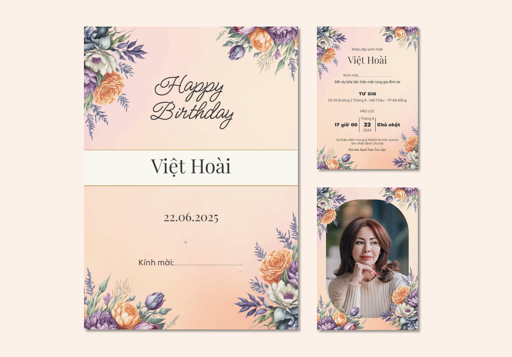 Mẫu thiệp sinh nhật Hoa Lá, Truyền Thống, Cho Người Lớn Tuổi 355 | Thiệp mời online | InvitePro by Biihappy