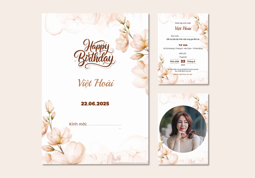 Mẫu thiệp sinh nhật Hoa Lá, Truyền Thống, Cho Người Lớn Tuổi 356 | Thiệp mời online | InvitePro by Biihappy