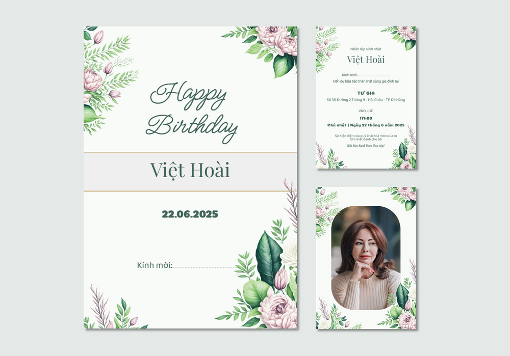 Mẫu thiệp sinh nhật Hoa Lá, Truyền Thống, Cho Người Lớn Tuổi 358 | Thiệp mời online | InvitePro by Biihappy