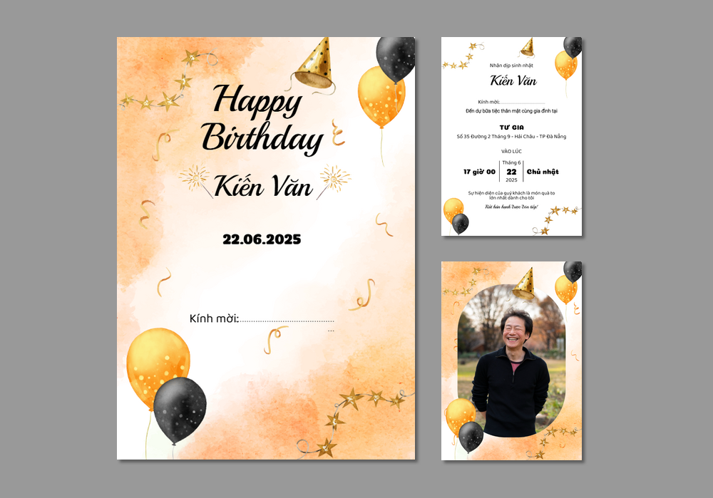 Mẫu thiệp sinh nhật Có Hình, Màu Nước, Cho Người Lớn Tuổi 366 | Thiệp mời online | InvitePro by Biihappy