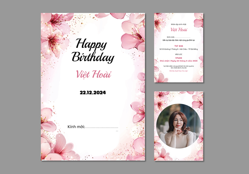 Mẫu thiệp sinh nhật Hoa Lá, Màu Nước, Cho Người Lớn Tuổi 367 | Thiệp mời online | InvitePro by Biihappy