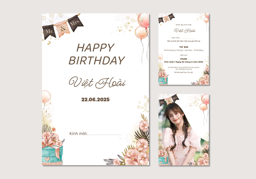 Mẫu thiệp sinh nhật Hoa Lá, Hiện Đại, Màu Nước 371 | Thiệp mời online | InvitePro by Biihappy