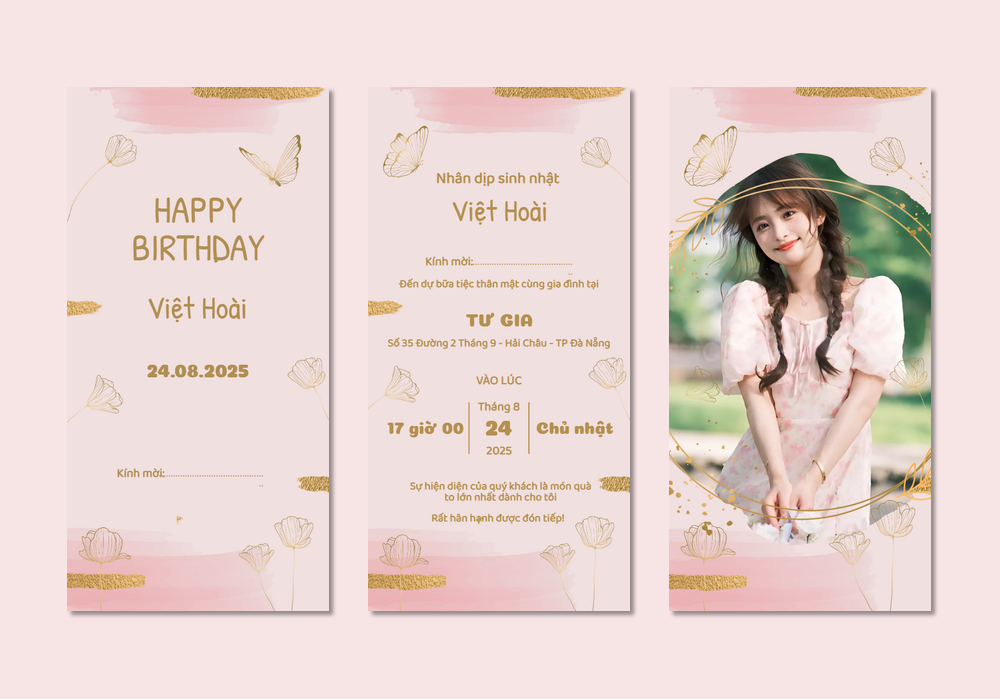 Mẫu thiệp sinh nhật Có Hình, Hoa Lá, Màu Nước 379 | Thiệp mời online | InvitePro by Biihappy