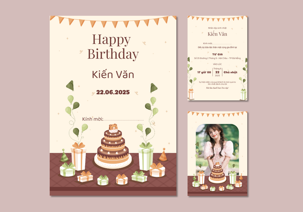 Mẫu thiệp sinh nhật Có Hình, Hoa Lá, Hiện Đại 389 | Thiệp mời online | InvitePro by Biihappy