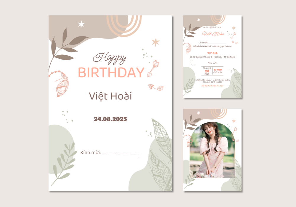 Mẫu thiệp sinh nhật Có Hình, Hoa Lá, Hiện Đại 391 | Thiệp mời online | InvitePro by Biihappy