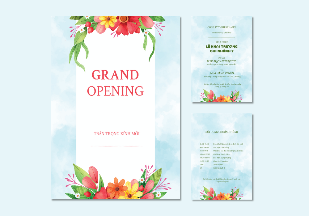 Mẫu thiệp khai trương Hoa Lá, Màu Nước 471 | Thiệp mời online | InvitePro by Biihappy