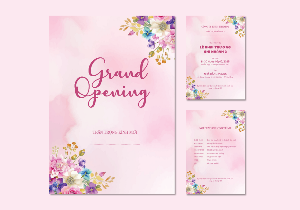 Mẫu thiệp khai trương Hoa Lá, Màu Nước 473 | Thiệp mời online | InvitePro by Biihappy