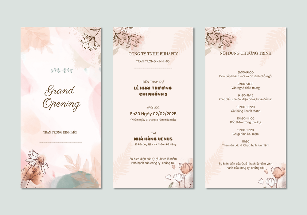 Mẫu thiệp khai trương Thanh Lịch, Hoa Lá, Màu Nước 479 | Thiệp mời online | InvitePro by Biihappy