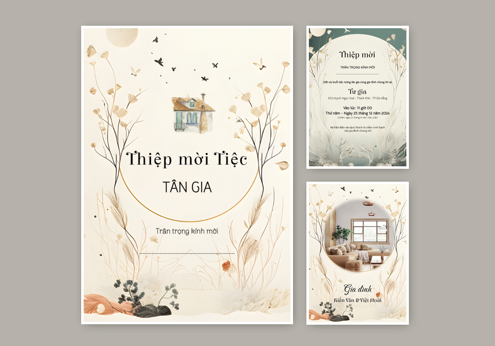 Mẫu thiệp tân gia Có Hình, Hoa Lá, Màu Nước 495 | Thiệp mời online | InvitePro by Biihappy