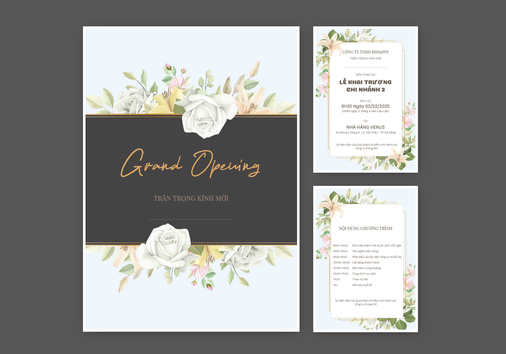 Mẫu thiệp khai trương Thanh Lịch, Hoa Lá 500 | Thiệp mời online | InvitePro by Biihappy