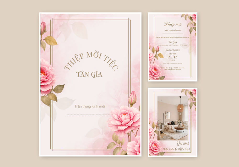 Mẫu thiệp tân gia Thanh Lịch, Hoa Lá 506 | Thiệp mời online | InvitePro by Biihappy