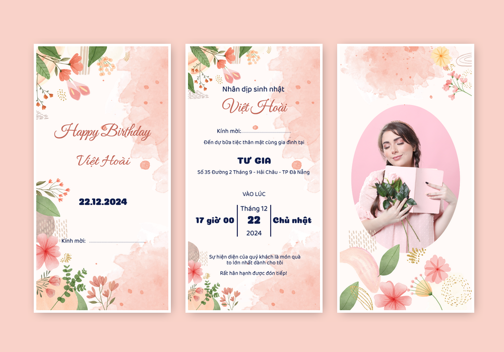 Mẫu thiệp sinh nhật Có Hình, Hoa Lá, Màu Nước 508 | Thiệp mời online | InvitePro by Biihappy
