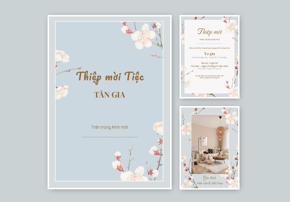 Mẫu thiệp tân gia Thanh Lịch, Hoa Lá 514 | Thiệp mời online | InvitePro by Biihappy