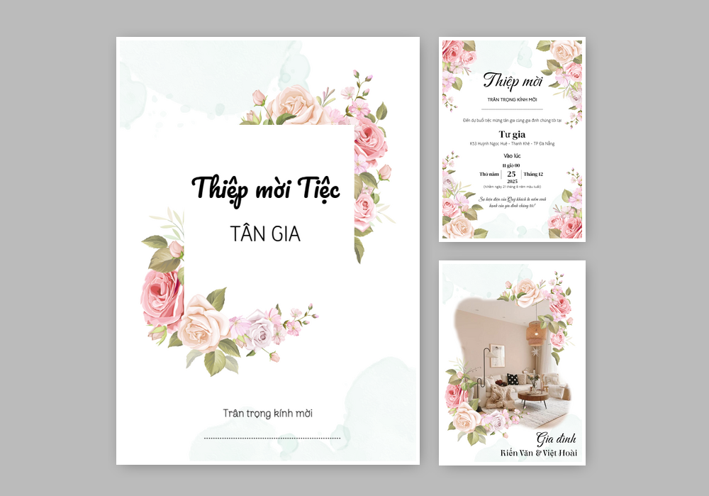 Mẫu thiệp tân gia Thanh Lịch, Hoa Lá 518 | Thiệp mời online | InvitePro by Biihappy