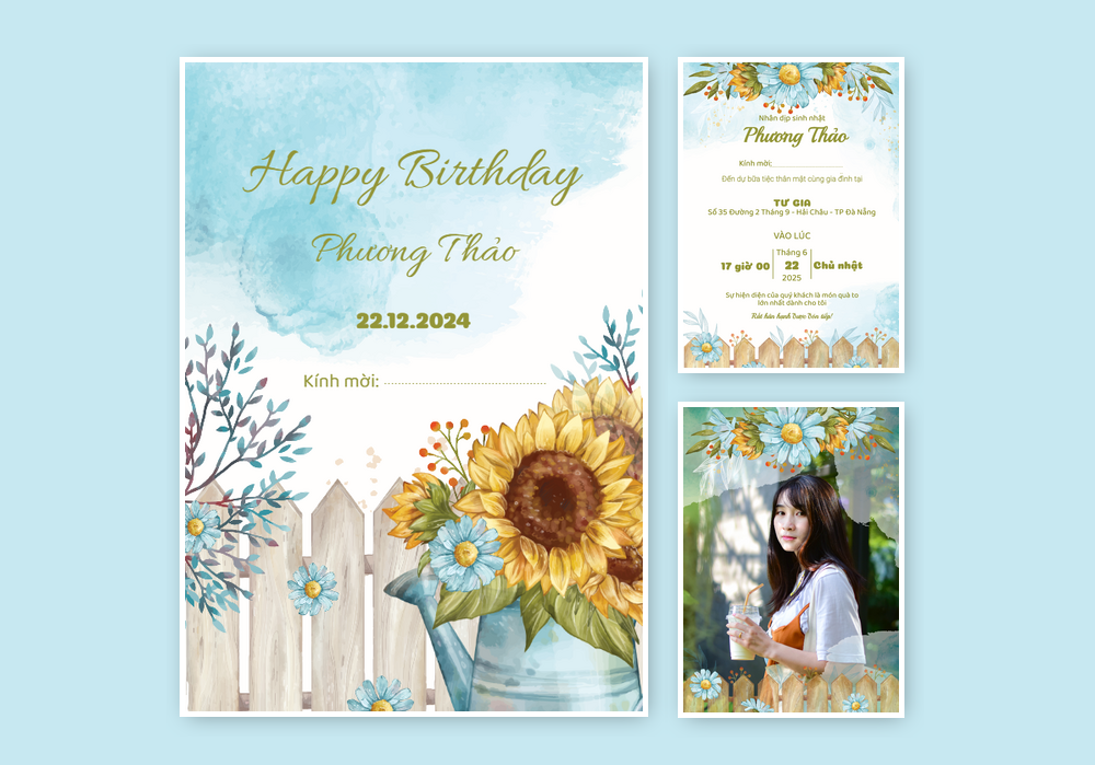 Mẫu thiệp sinh nhật Có Hình, Hoa Lá, Hiện Đại 524 | Thiệp mời online | InvitePro by Biihappy